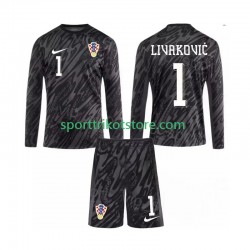 Kroatien Kinderset Ausweich trikot 2024 Langarm Torwart DOMINIK LIVAKOVIC 1