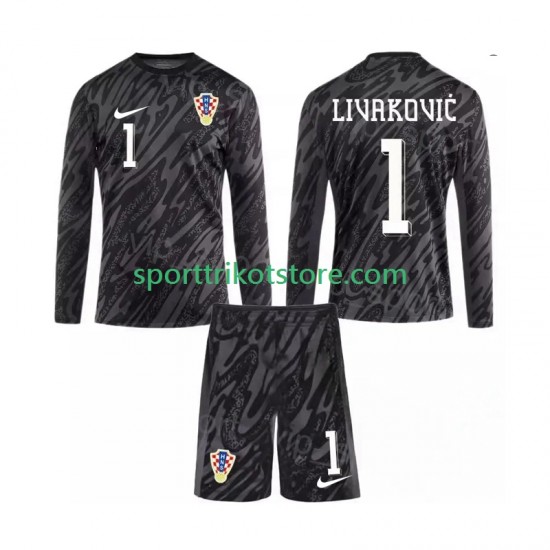 Kroatien Kinderset Ausweich trikot 2024 Langarm Torwart DOMINIK LIVAKOVIC 1