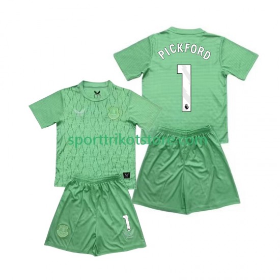 Everton Kinderset Heim trikot 2025-2026 Kurzarm Torwart FC Pickford 1