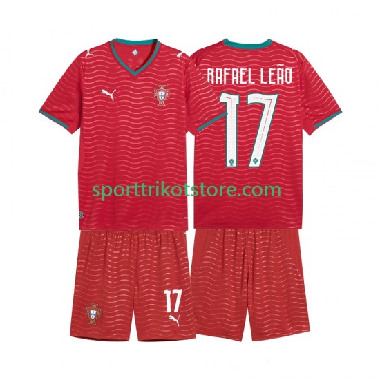 Portugal Kinderset Heim trikot WM 2026 Kurzarm Rafael Leao 17