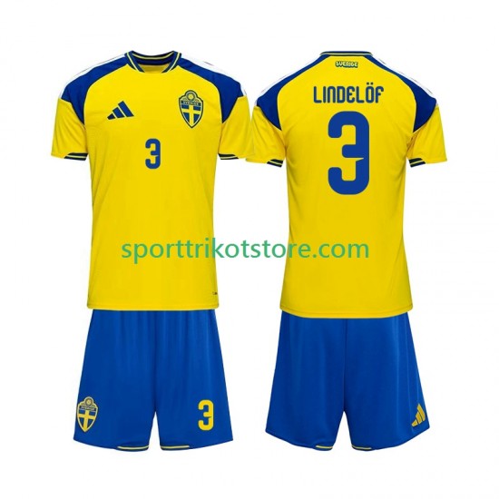 Schweden Kinderset Heim trikot 2026 Kurzarm Victor Lindelof 3