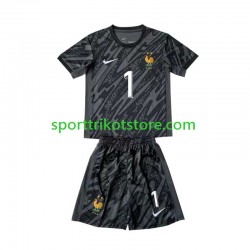 Frankreich Kinderset Schwarz Auswärts trikot Euro 2024 Kurzarm Torwart Hugo Lloris 1