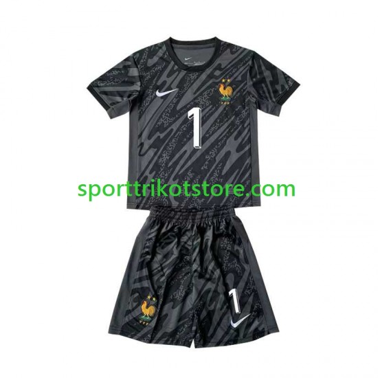 Frankreich Kinderset Schwarz Auswärts trikot Euro 2024 Kurzarm Torwart Hugo Lloris 1