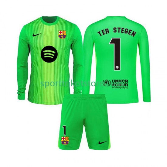 FC Barcelona Kinderset Heim trikot 2025-2026 Langarm Torwart Ter Stegen 1