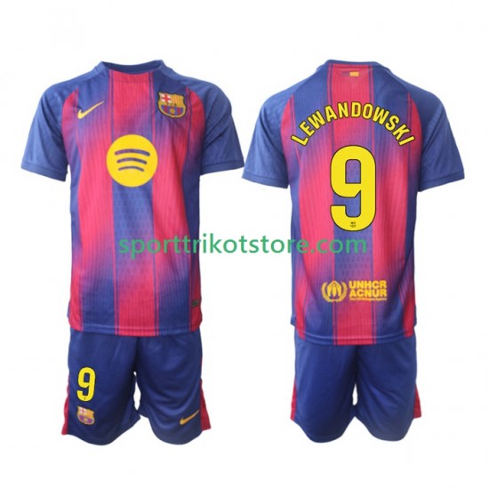 FC Barcelona Kinderset Heim trikot 2025-2026 Kurzarm Robert Lewandowski 9