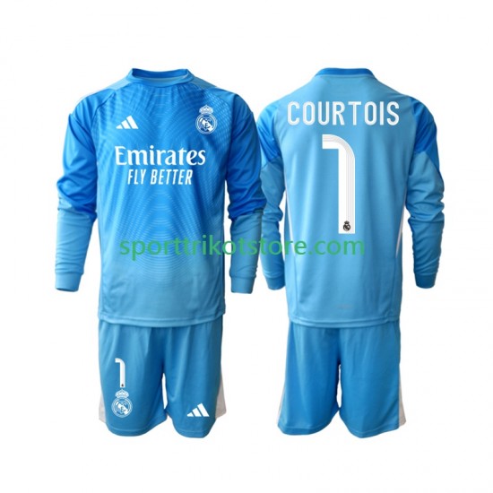 Real Madrid Kinderset Heim trikot 2025-2026 Langarm Thibaut Courtois 1