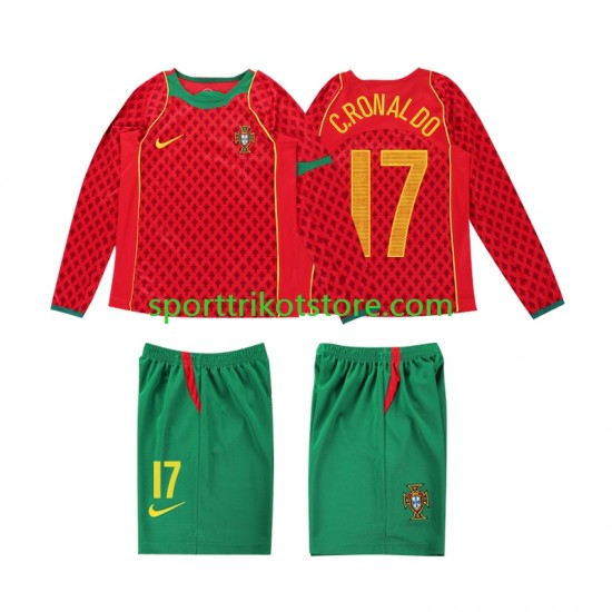 Retro Portugal Kinderset Heim trikot 2004 Langarm Cristiano Ronaldo 17