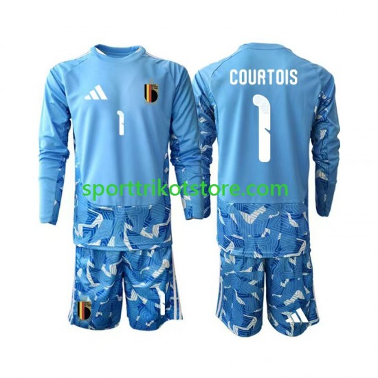 Belgien Kinderset Heim trikot WM 2026 Langarm Torwart Thibaut Courtois 1