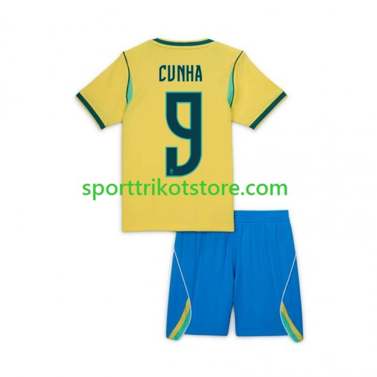 Brasilien Auswärts trikot WM 2026 Kurzarm Matheus Cunha 9 Chidlren