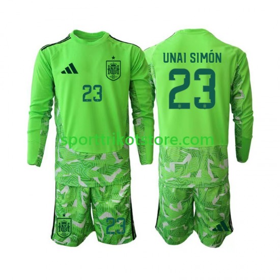 Spanien Kinderset trikot WM 2026 Langarm Torwart Unai Simon 23 6th Green color