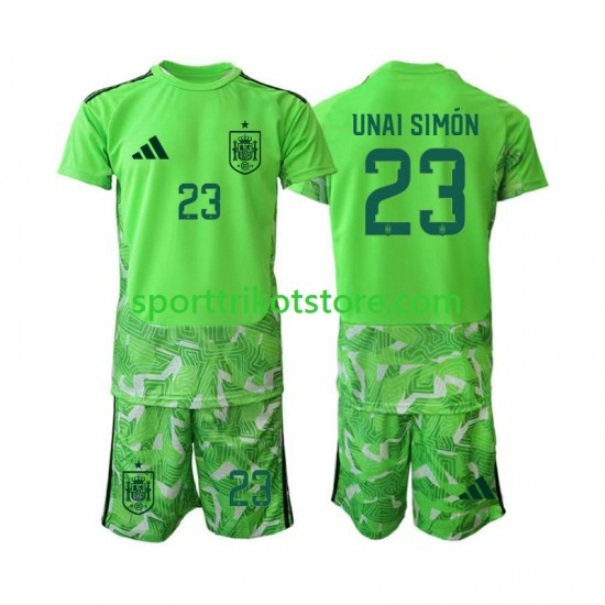 Spanien Kinderset trikot WM 2026 Kurzarm Torwart Unai Simon 23 6th Green color