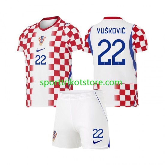 Kroatien Kinderset Heim trikot WM 2026 Kurzarm Luka Vuskovic 22